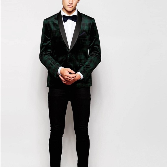 French Connection Green Plaid Smoking Jacket - Picture 4 of 5